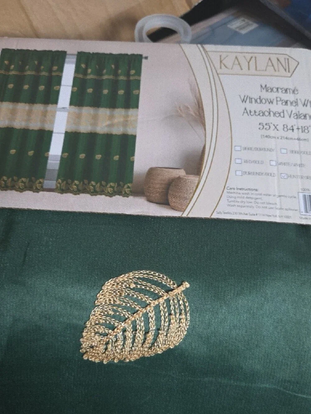 Kaylani Green Macramé Window Panel with Gold Leaf Accent